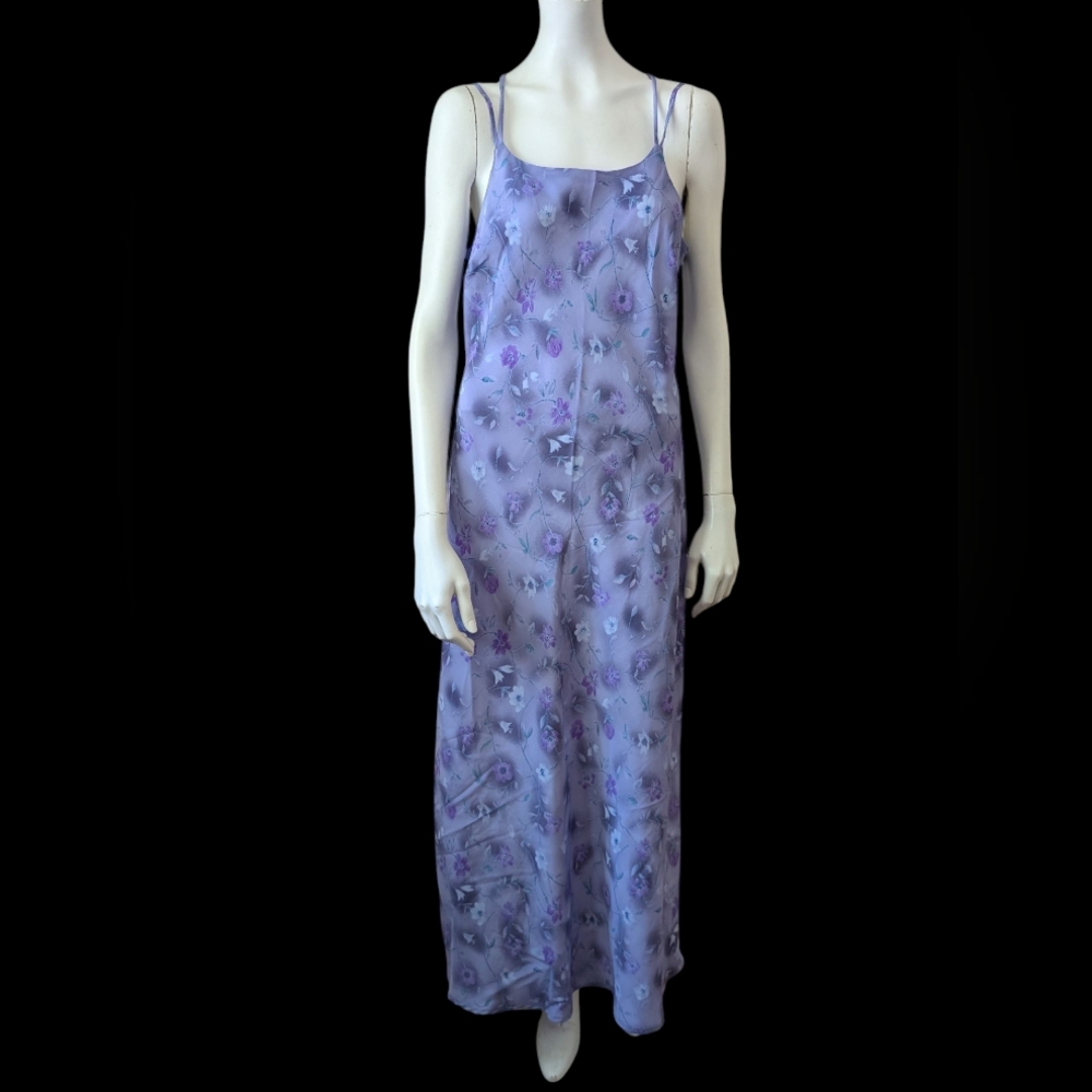 Whimsical Purple Floral Stunning Back 90s Maxi Dress